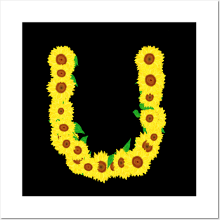 Sunflowers Initial Letter U (Black Background) Posters and Art